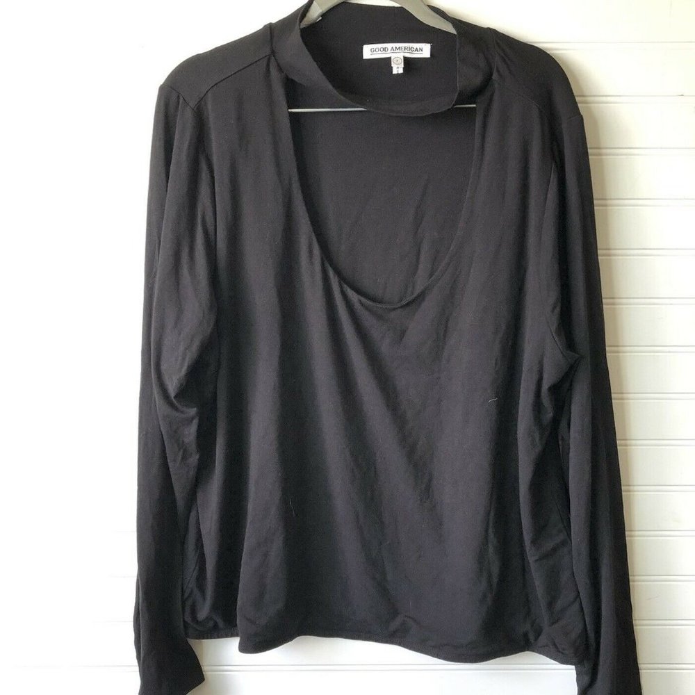Good American Scoop Neck Long sleeve black top